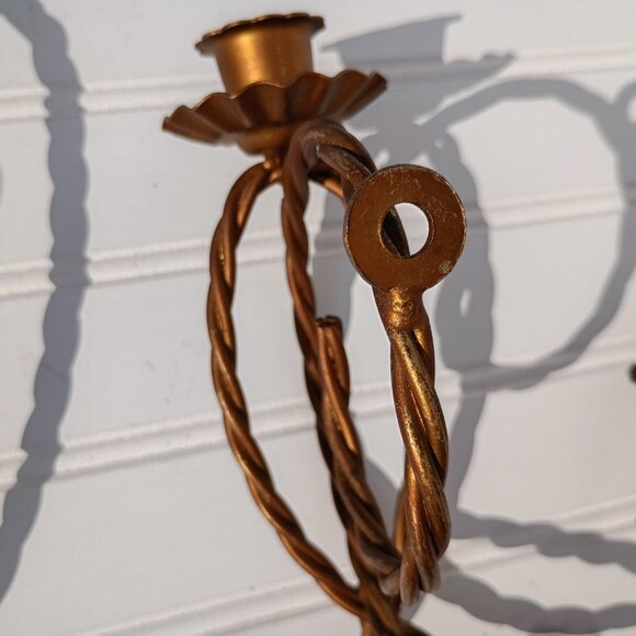 Homco Twisted Rope Gold Metal 5 Arm Candelabra Wall Hanging Candle Sconce Vtg - Picture 11 of 16
